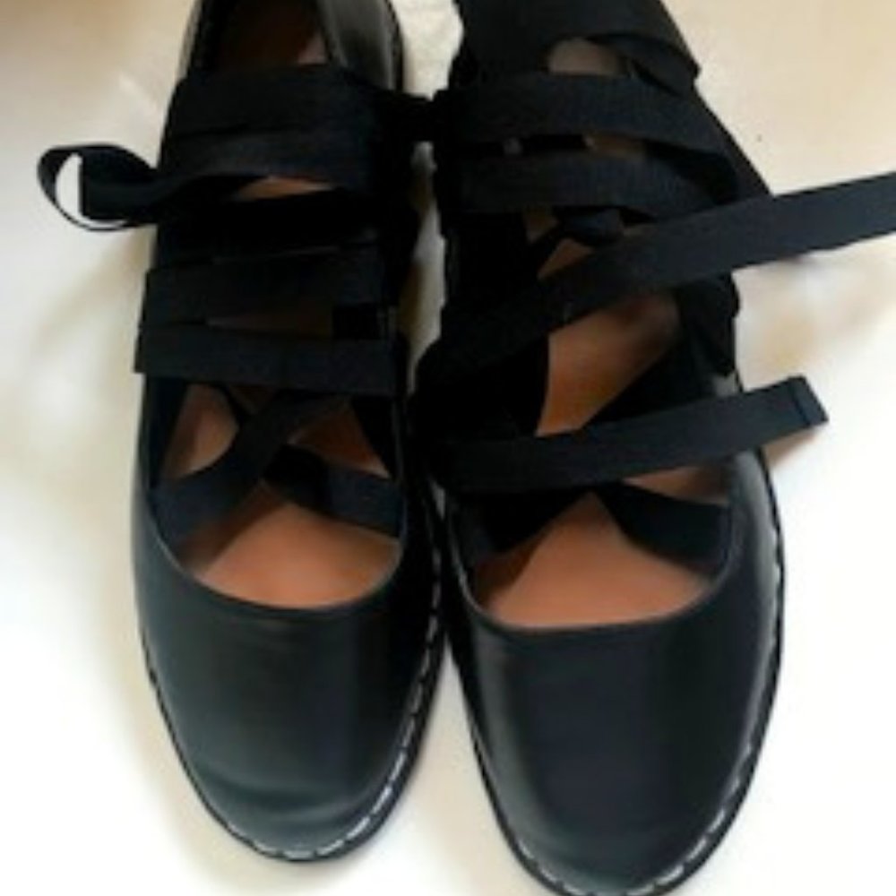 Zara TFR Black Lace up Ballerina Flats